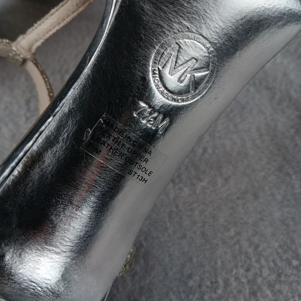 MICHAEL KORS Silver Glitter‎ Platform Stiletto Heels Sandals Women's Size 7.5M